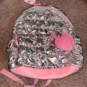 Miss Gwen’s OMG Accessories Shiny Silver and Pink Kids Backpack